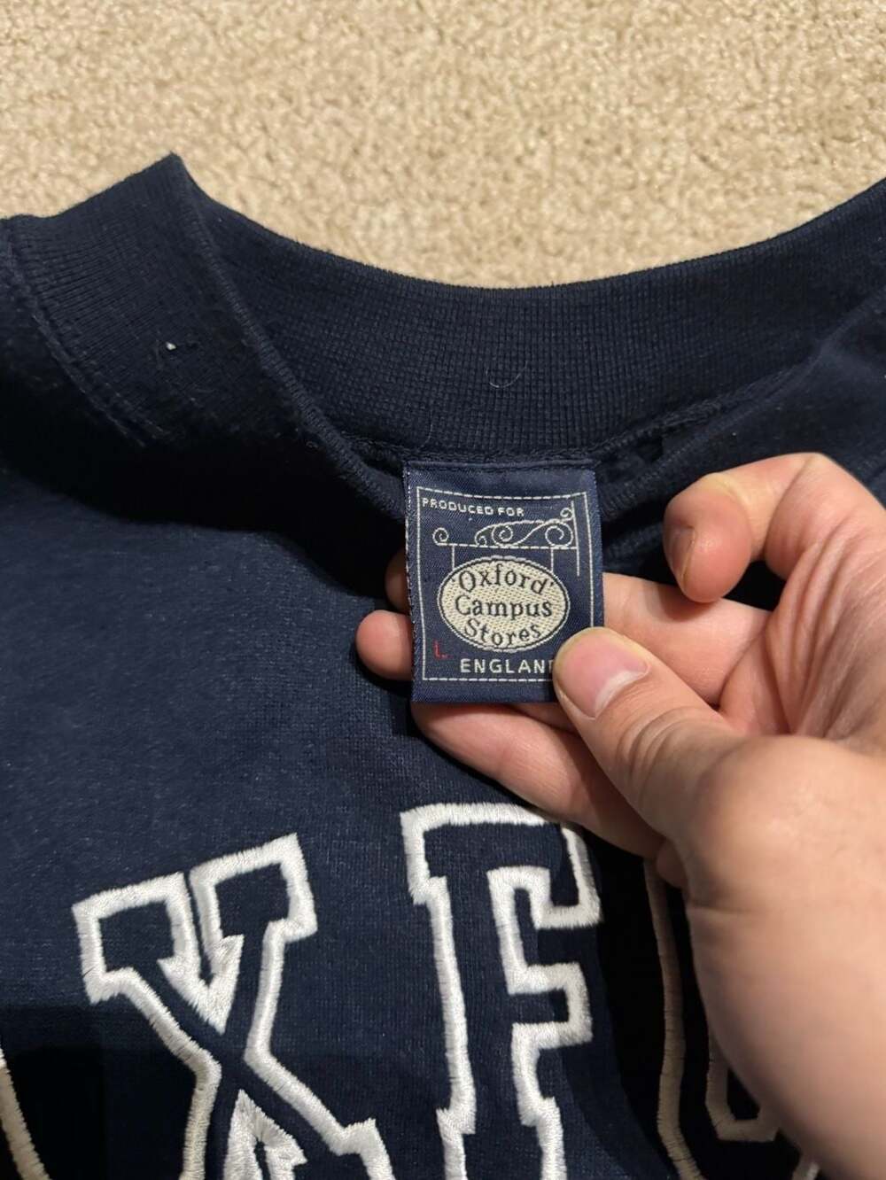 Vintage Oxford University Embroidered Spell Out Navy Crewneck Sweatshirt - Picture 3 of 4
